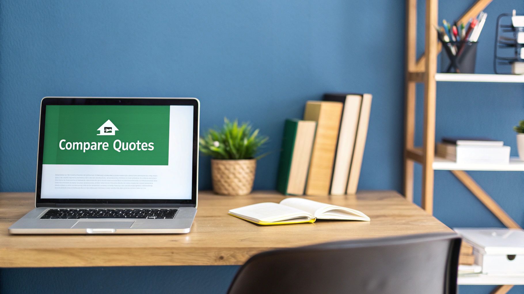 Person reviewing insurance documents with a vacation home visible in the background