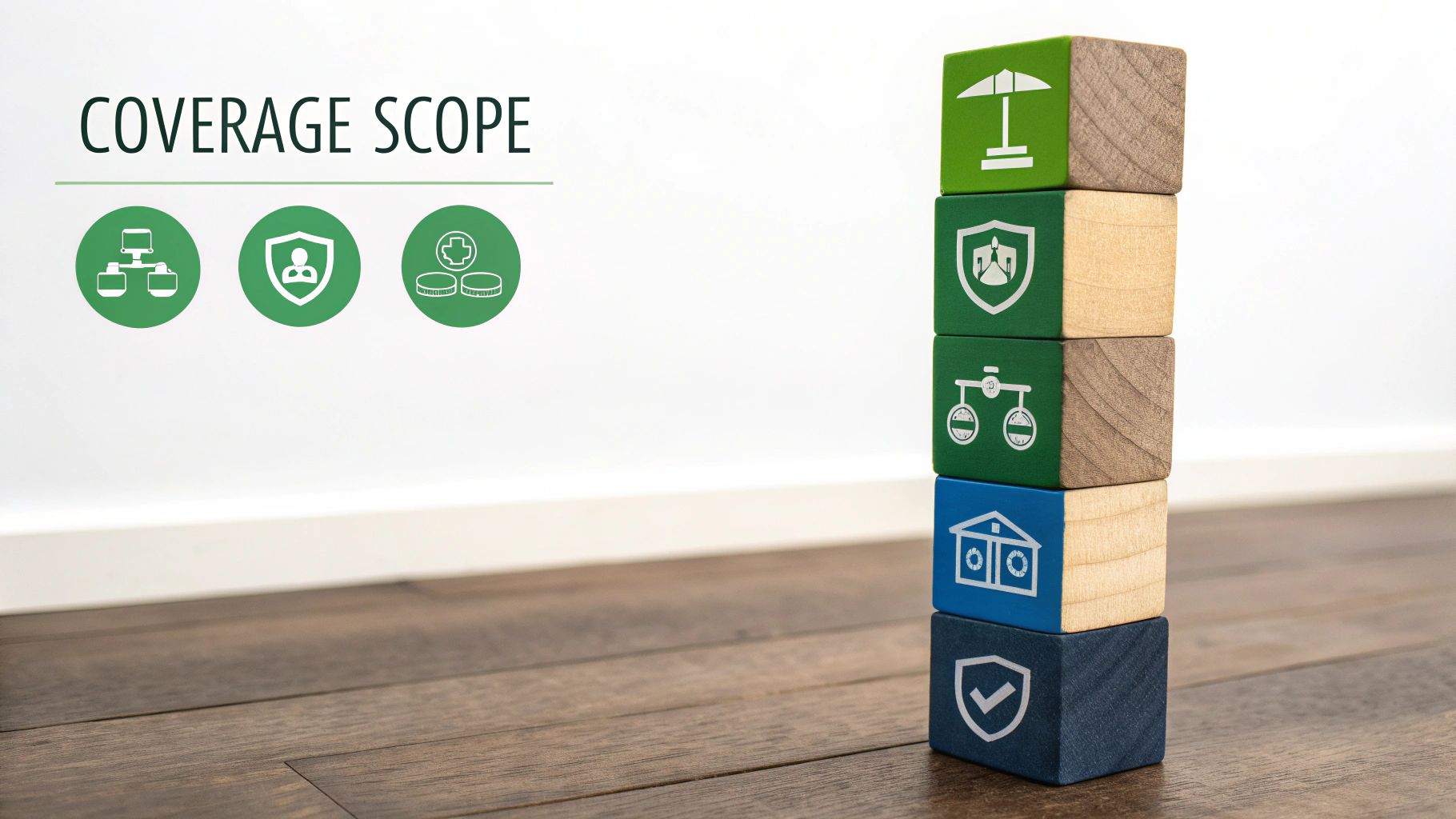 An umbrella shielding multiple houses, demonstrating broad coverage