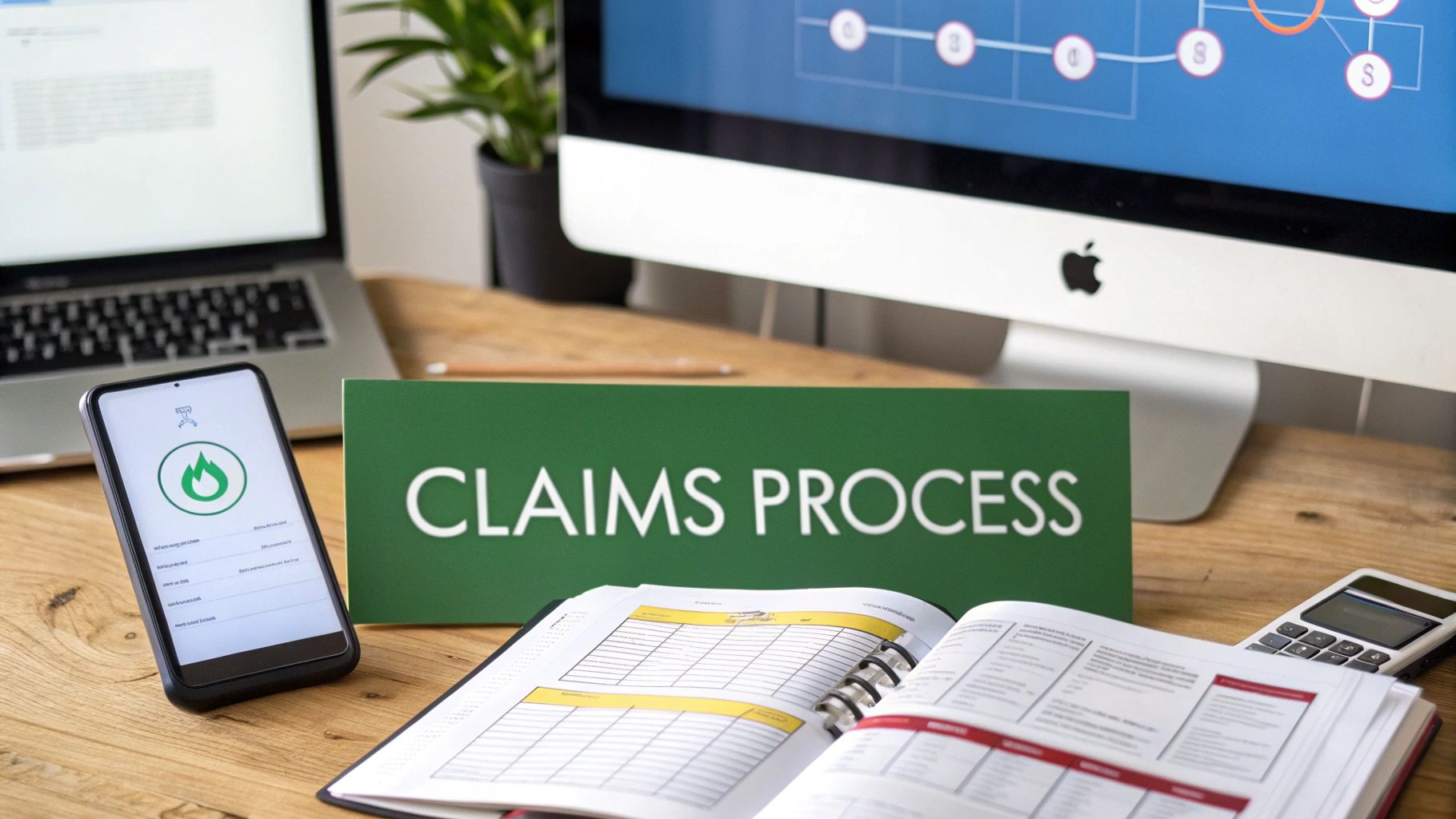 A team collaborating around a table, reviewing documents and making a plan.