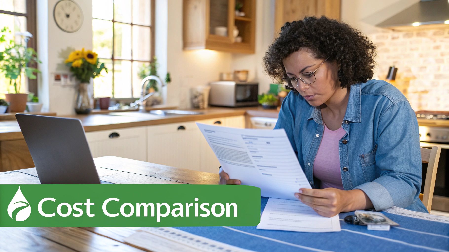 A split-screen image showing a serene suburban home on one side and the same home surrounded by floodwaters on the other, representing risk.
