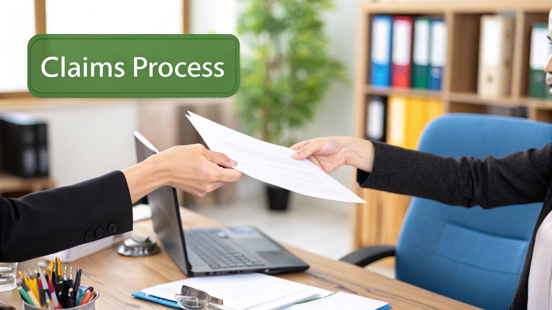 Image of a business owner looking stressed in a flooded office