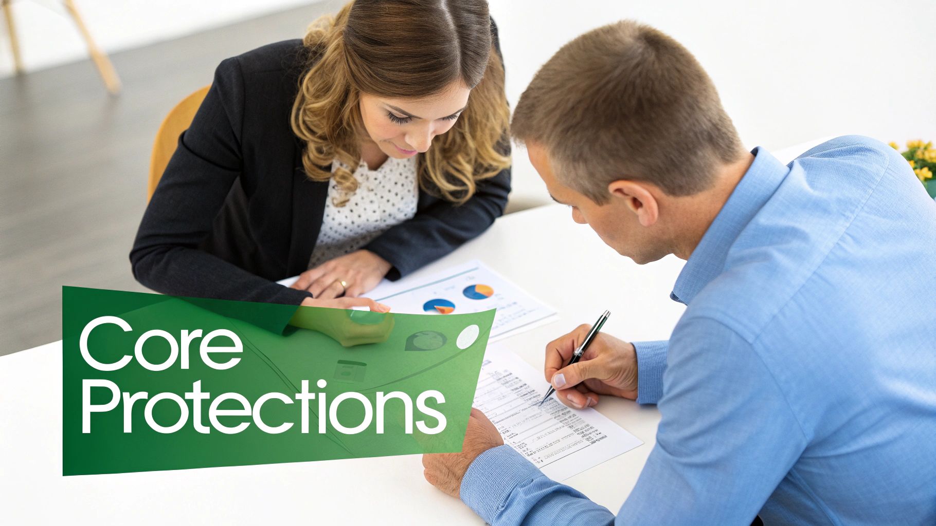 A professional team collaborating on a project, protected by their insurance policy