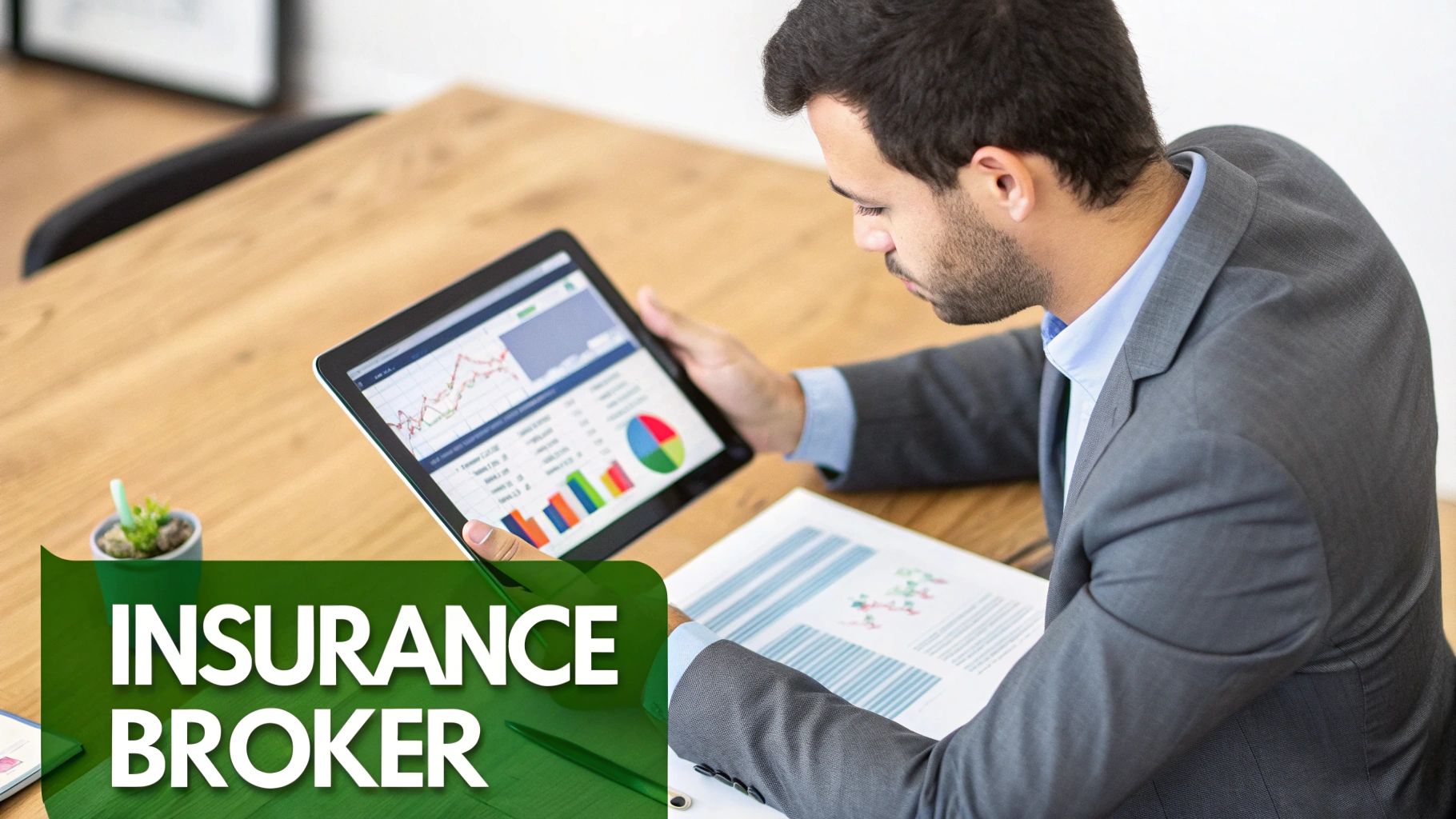 An insurance professional discussing policy options with a client across a desk.