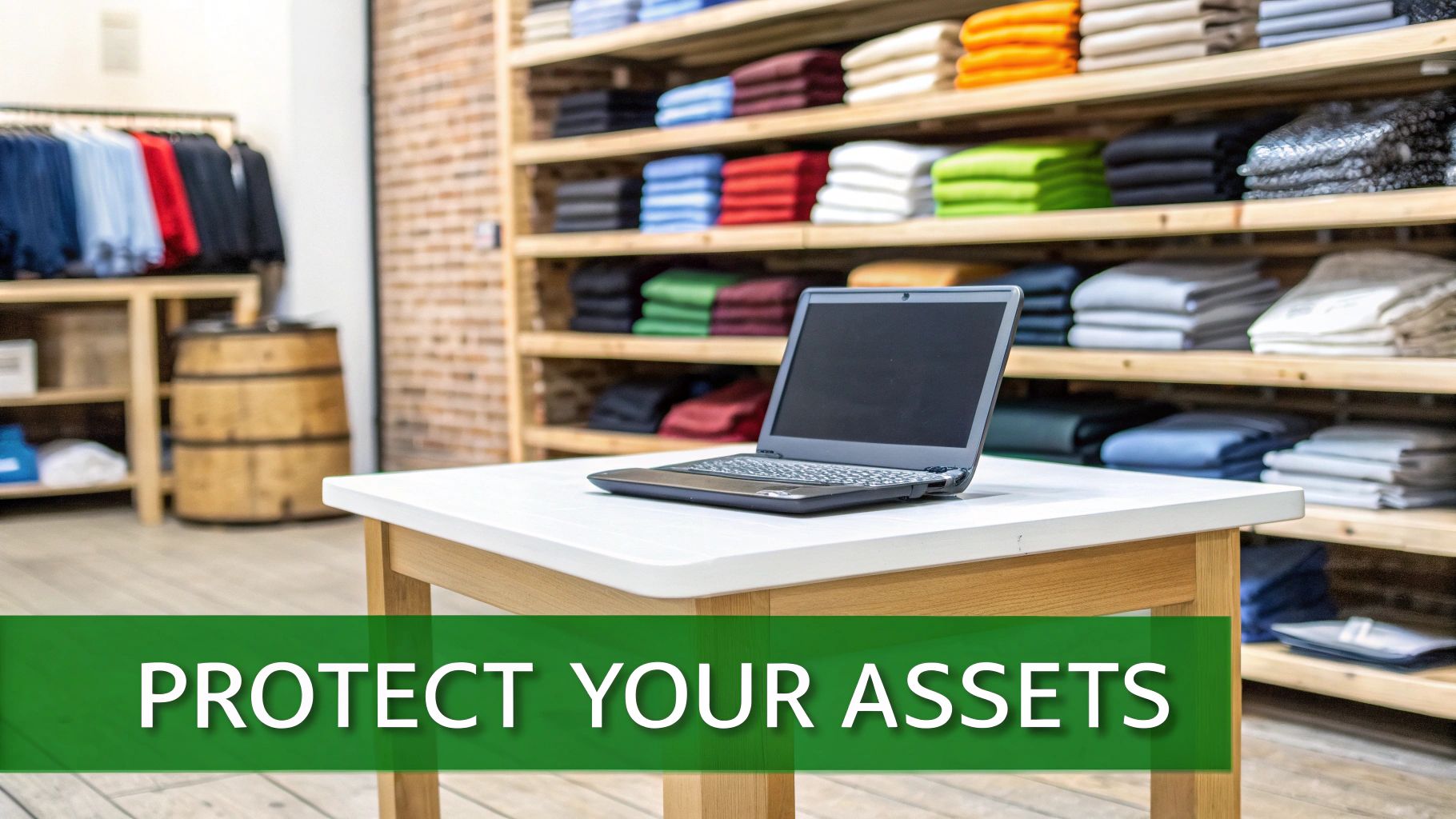 A modern office space with desks, computers, and large windows