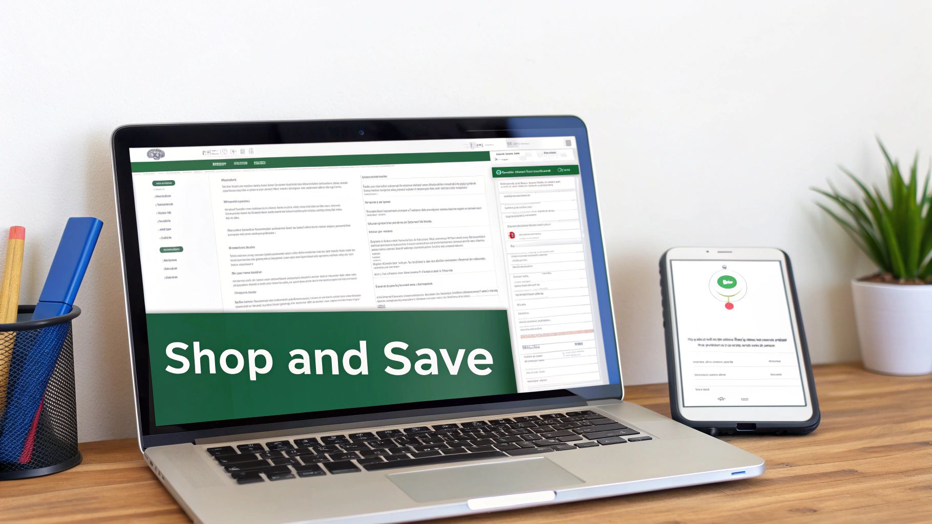 A person comparing home insurance quotes on a laptop and tablet, looking for savings.