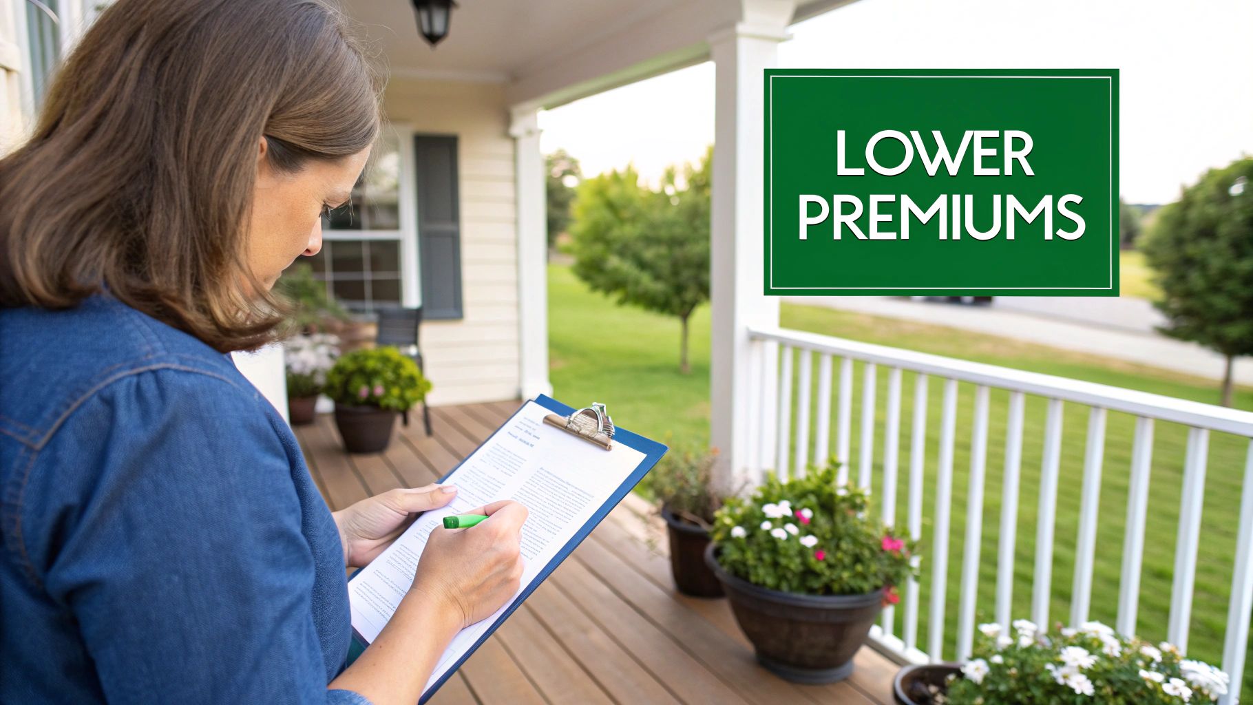 A person sitting at a desk reviewing insurance documents with a laptop and calculator.