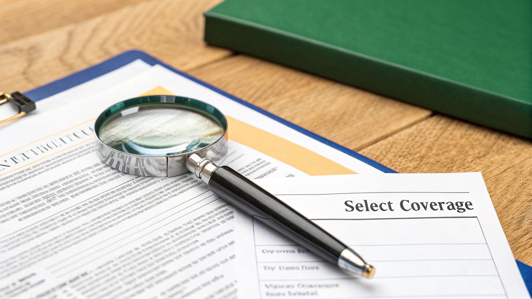 A business professional carefully comparing insurance policy documents on a laptop.