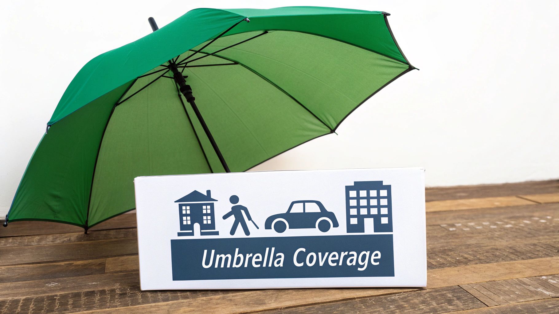 An umbrella shielding a house from rain, symbolizing protection