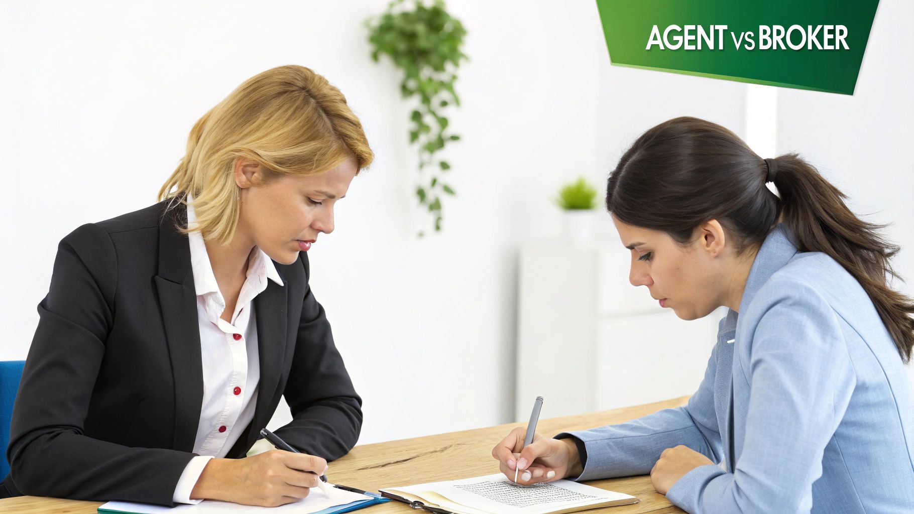 Two professionals comparing insurance documents.