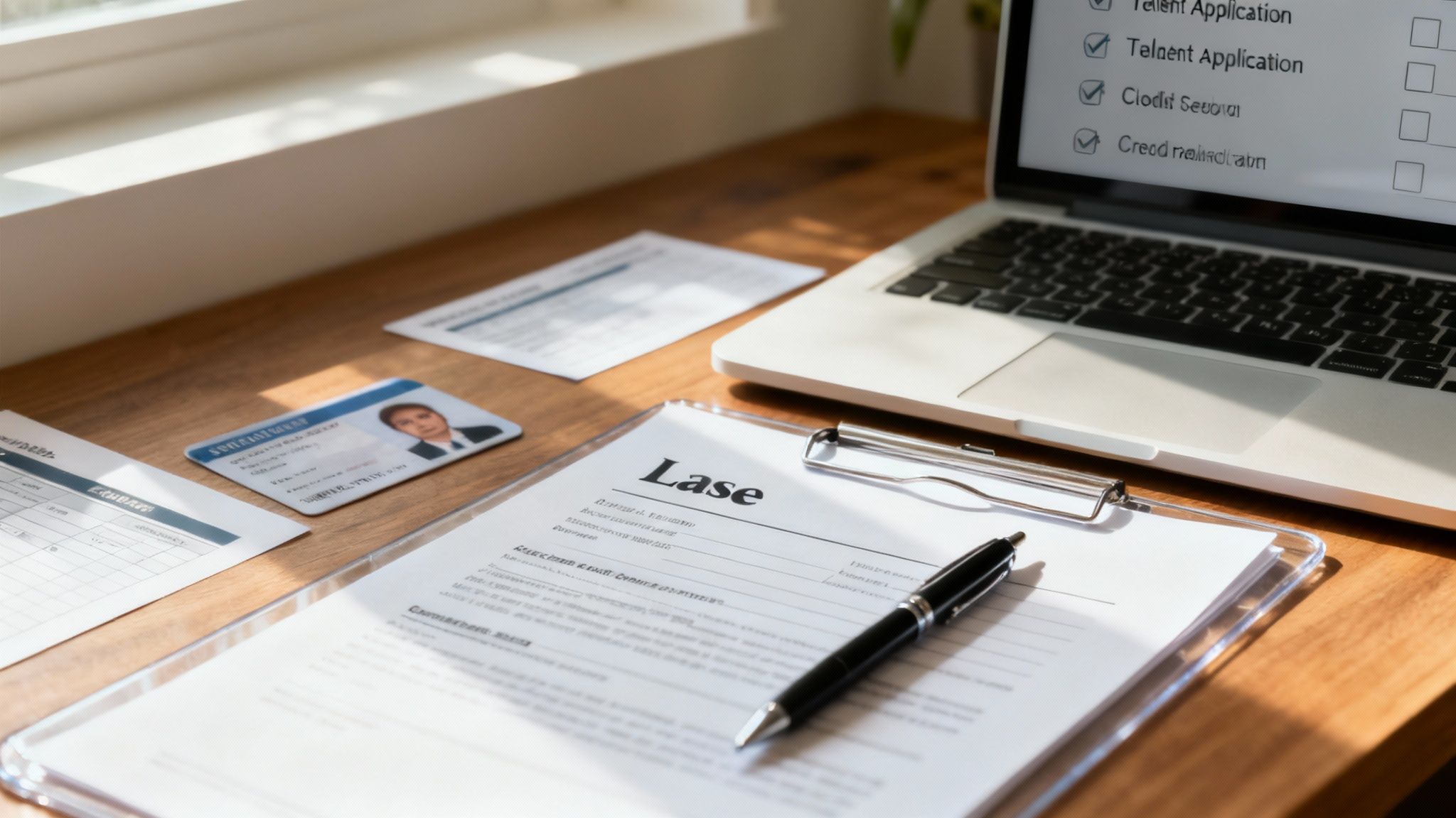 A person signing a lease agreement with a pen, with house keys and a model home on the table.