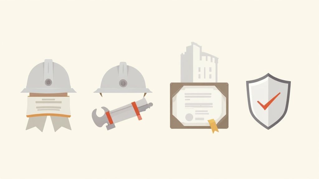 A graphic illustrating the concepts of Experience, Expertise, Authoritativeness, and Trustworthiness (E-E-A-T) for contractor websites.