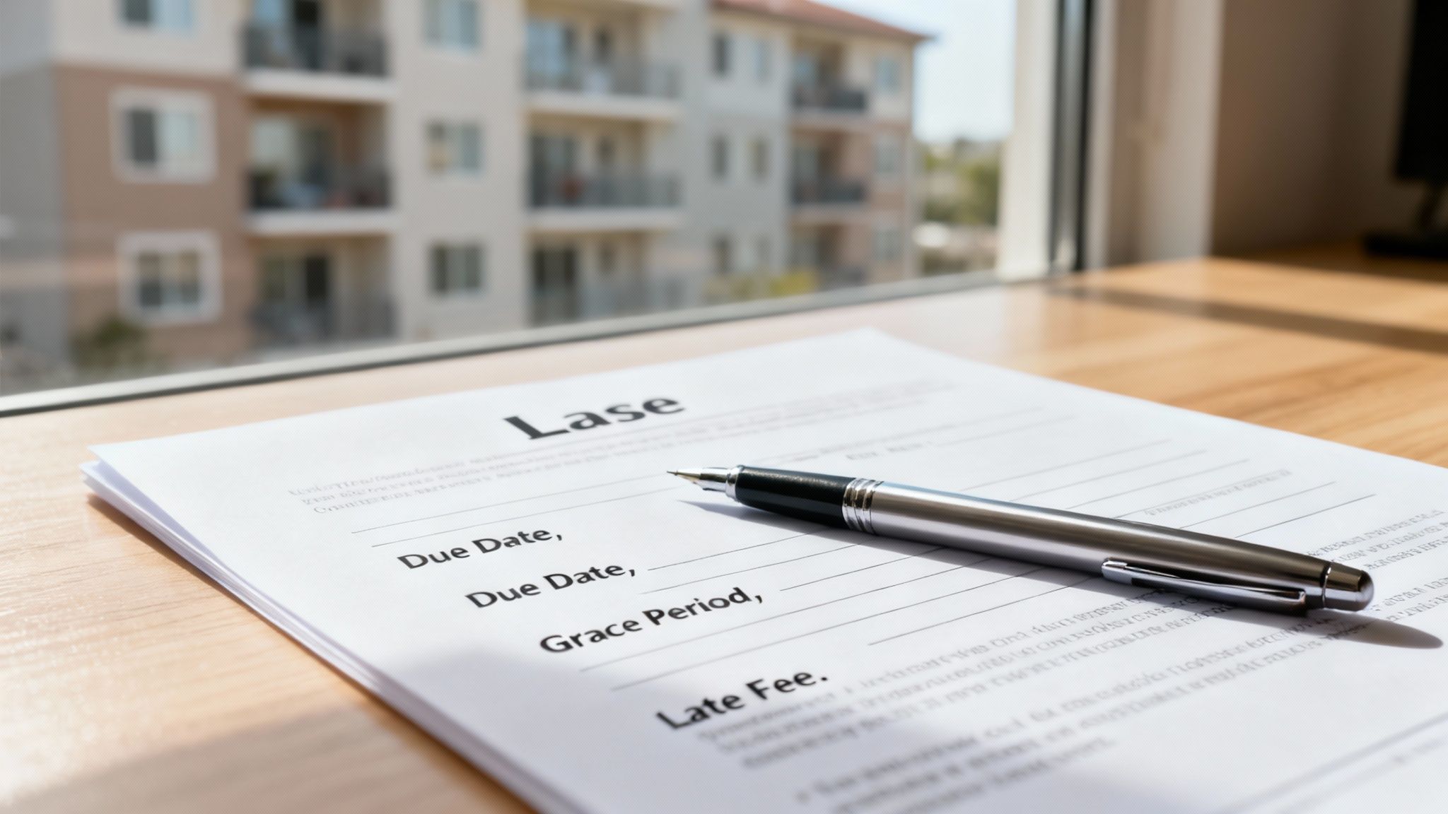 A person signing a lease agreement, emphasizing the importance of clear rent collection terms.