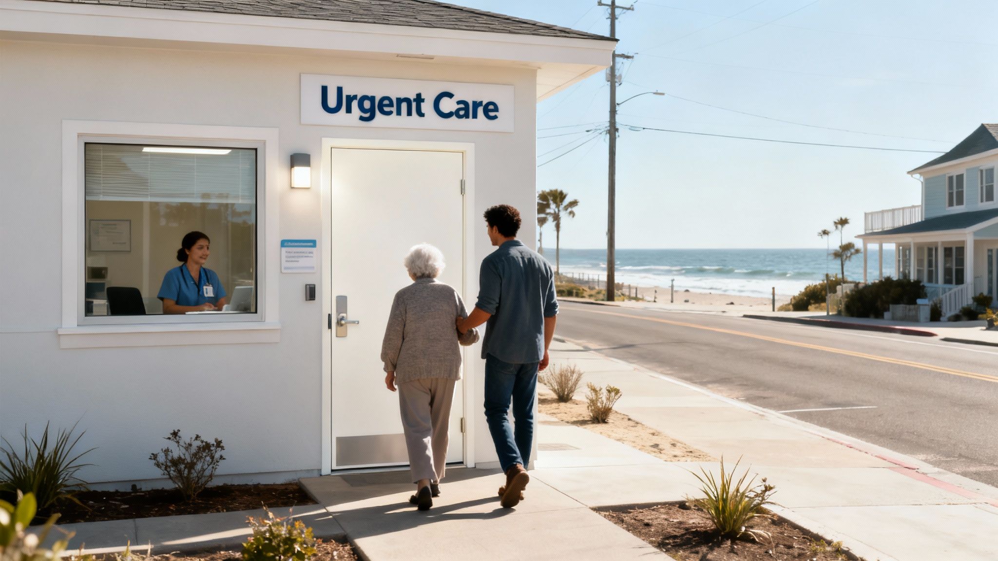 A friendly healthcare professional in a clinical setting, smiling warmly.