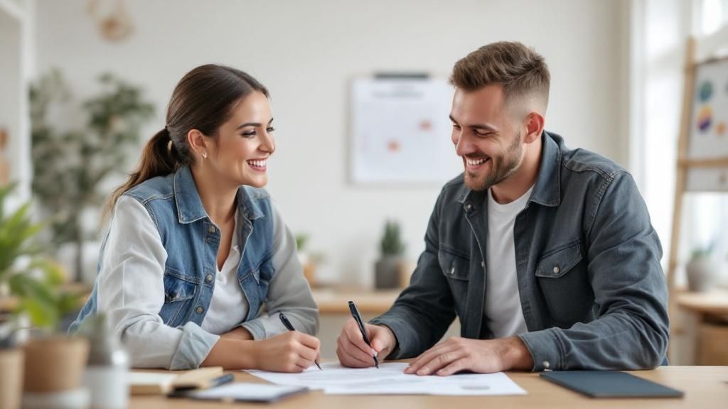 A friendly contractor from Legacy Painting & Renovating Inc. discussing a project with a homeowner.