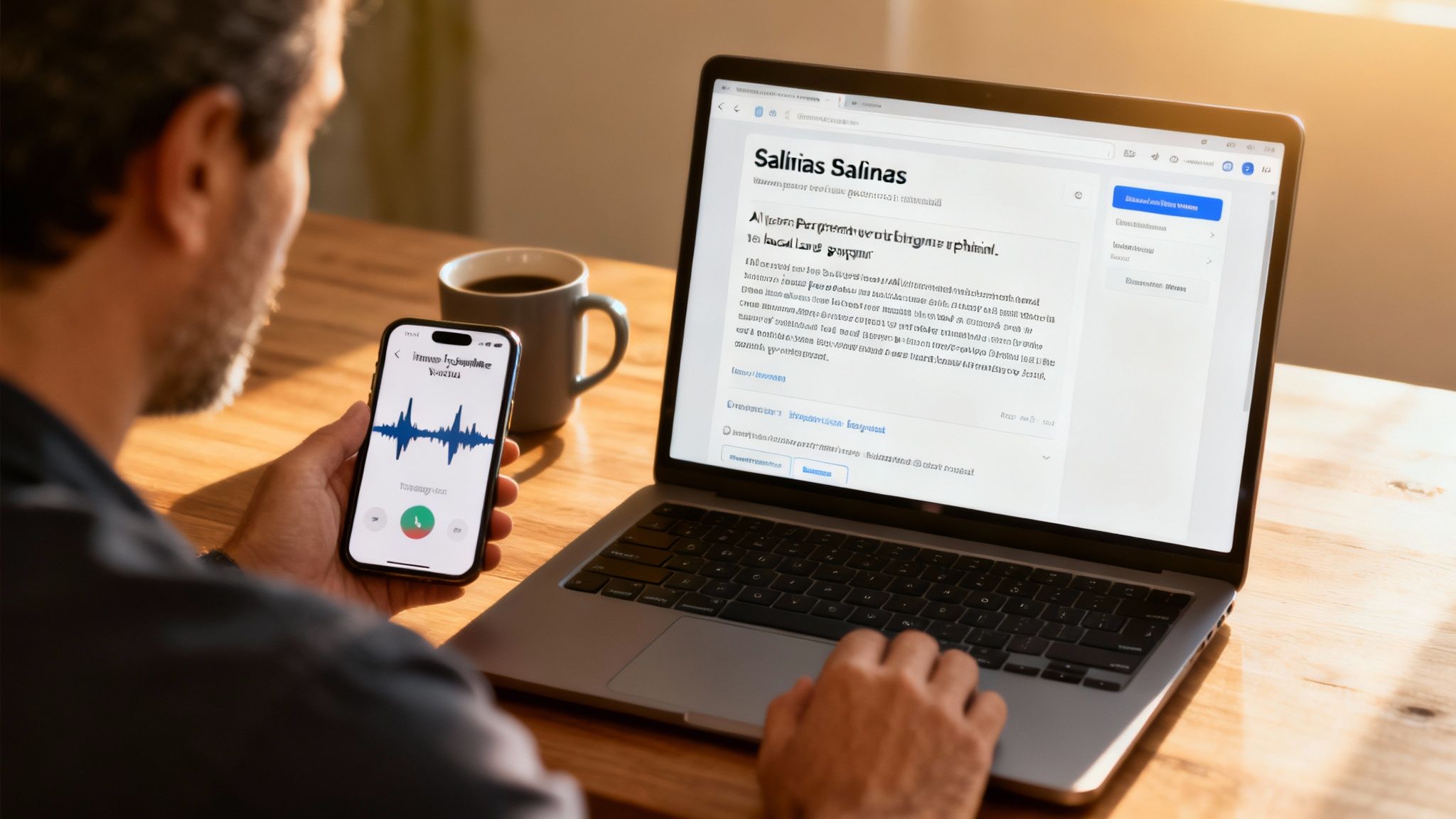 A person working on a laptop with a digital overlay showing cybersecurity threat icons.