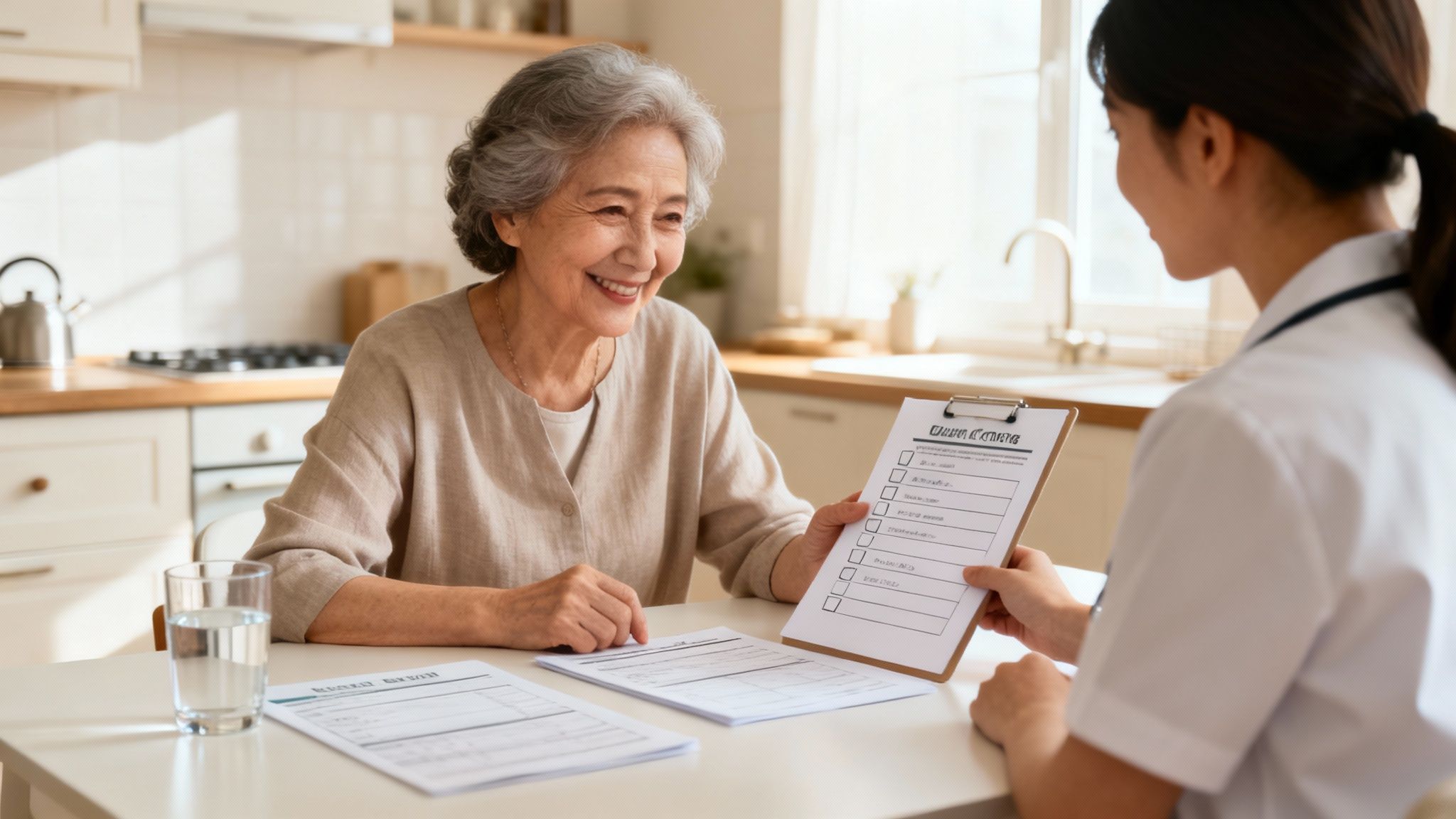 A caregiver visits a senior at home