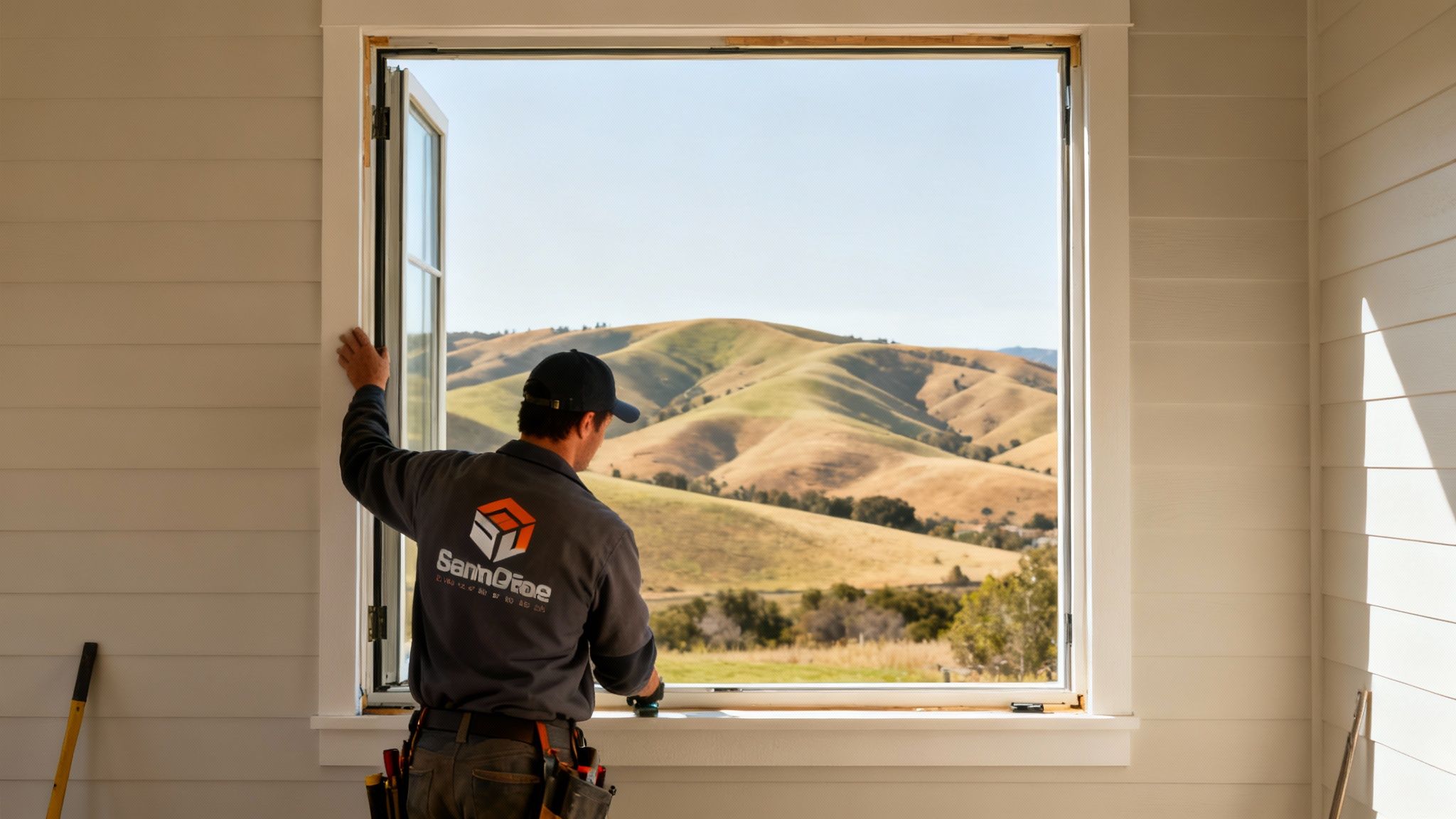 A professional installer from Signature Glass and Windows carefully fits a new, energy-efficient window into a Salinas home.