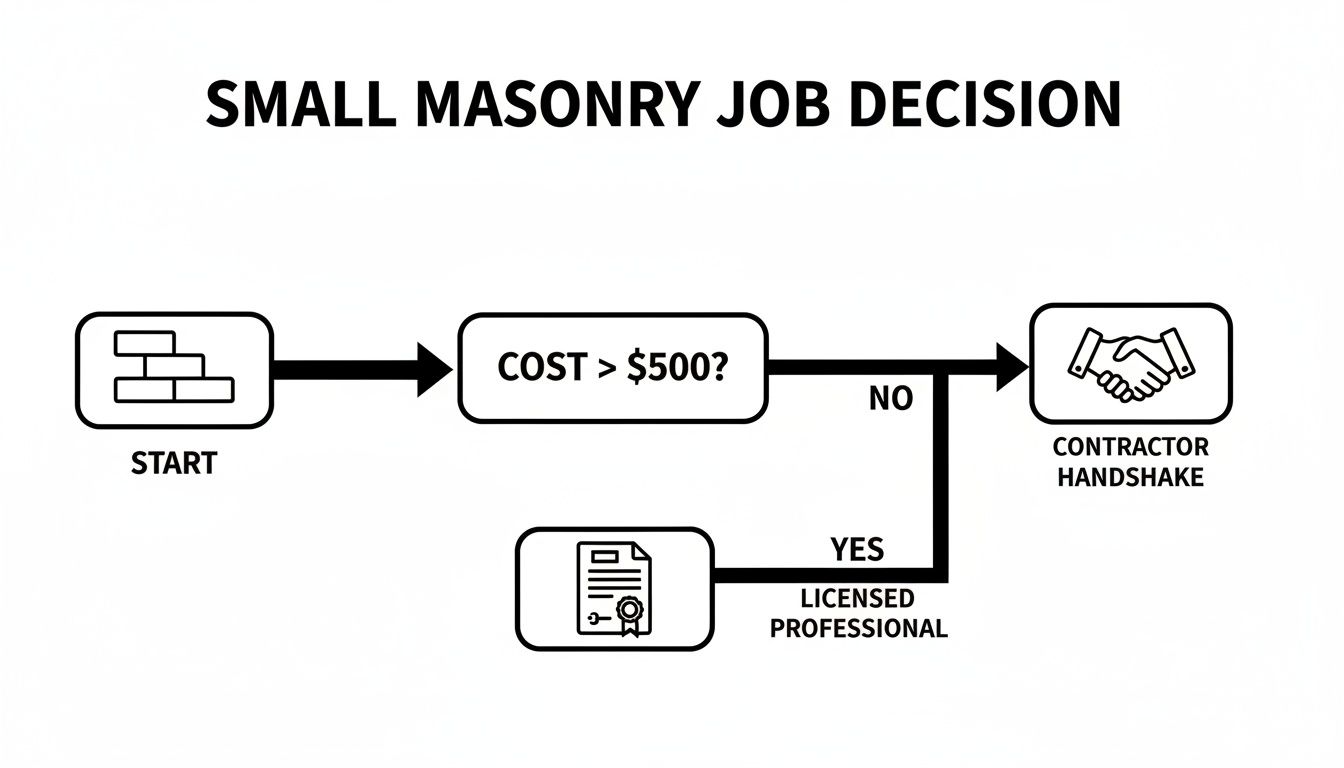 Flowchart for small masonry jobs: if cost exceeds $500, hire a licensed professional.