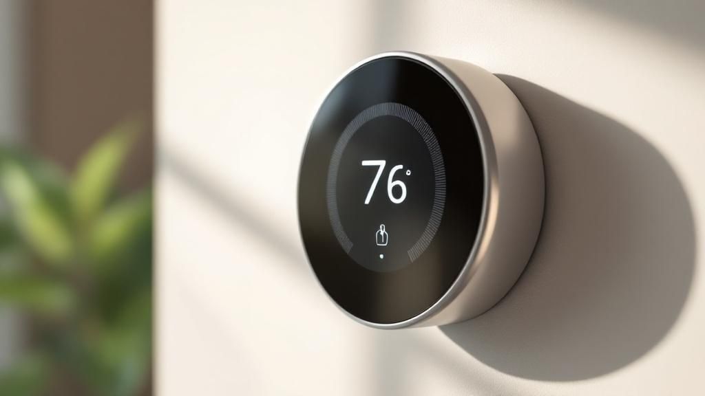 Smart Thermostat being adjusted on a wall