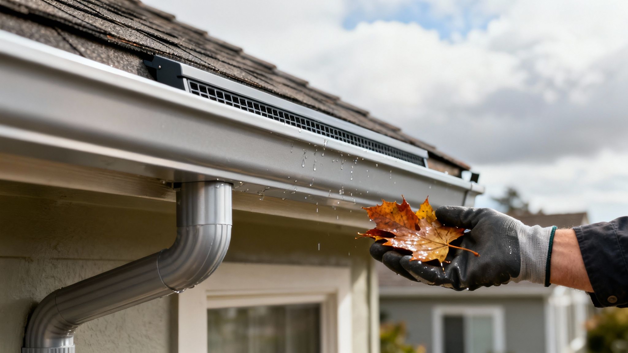 3 A professional installs pink fiberglass batt insulation in an attic to improve the home's thermal barrier.