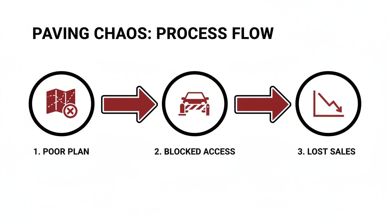 A process flow diagram illustrating how poor planning leads to blocked access and lost sales.