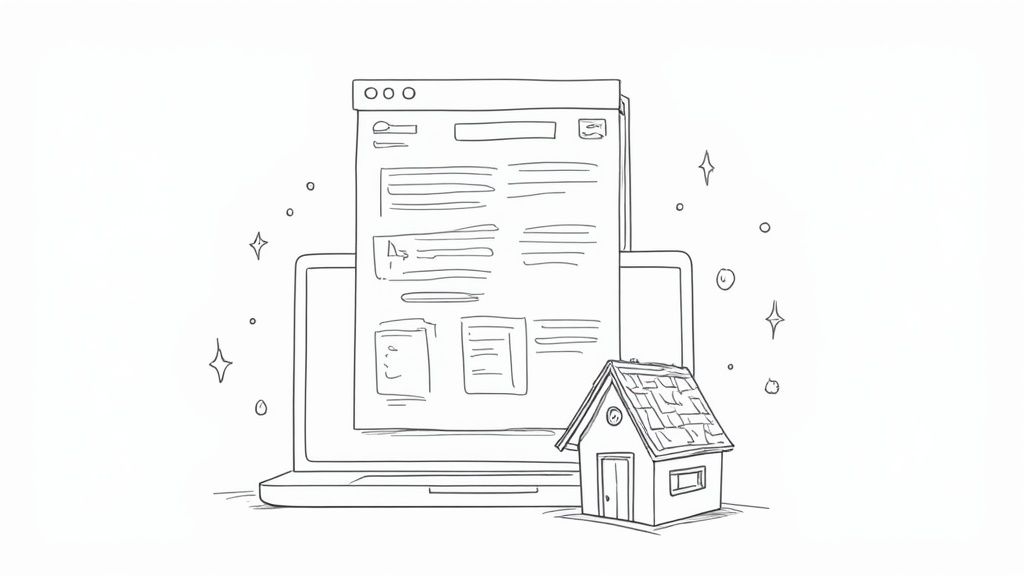 A blueprint and hard hat on a wooden table, symbolizing the planning phase of home builder SEO for local contractors.