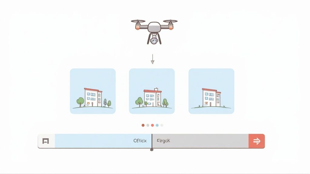 A construction worker reviewing blueprints on a digital tablet at a sunny job site.