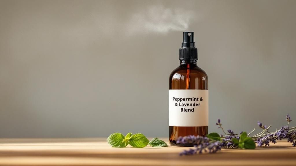 Woman spraying an essential oil mixture on a houseplant