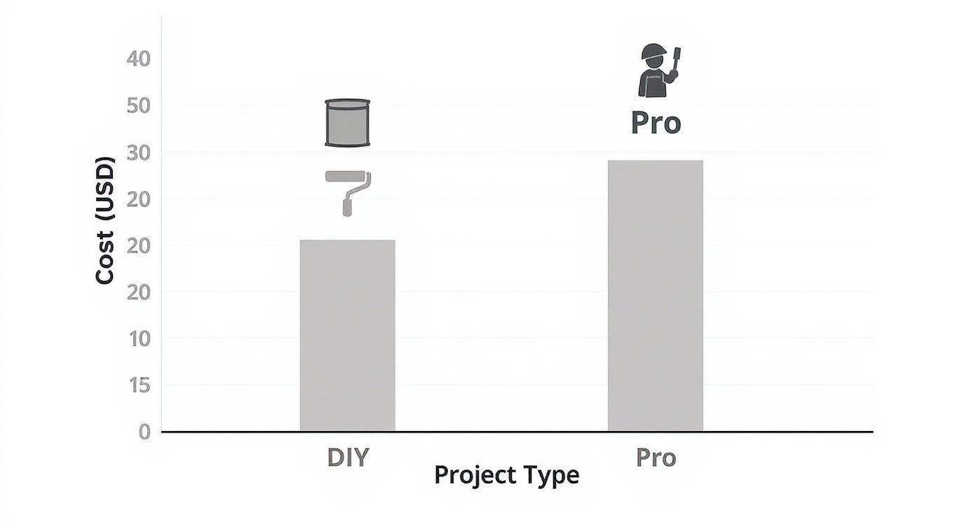 Bar chart comparing a DIY versus professional painting costs showing materials and labor expenses