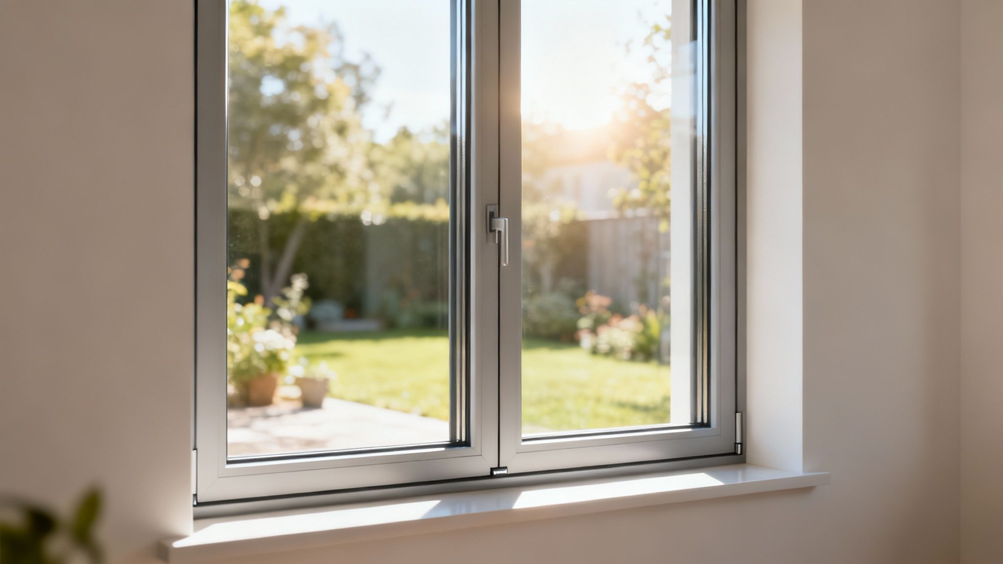 A bright, modern living room with large, new windows letting in plenty of natural light.