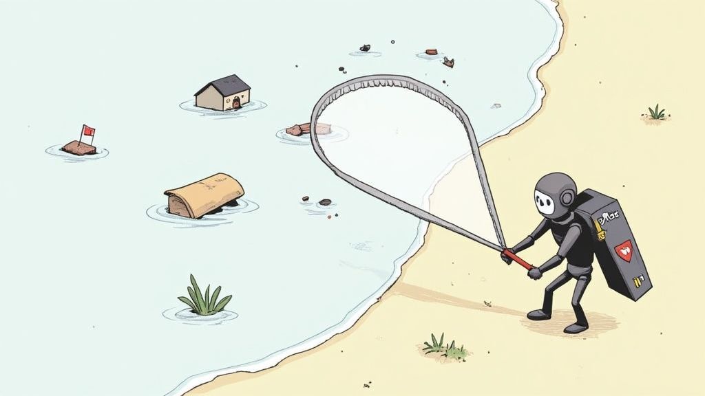 A contractor looking at a tablet on a construction site, analyzing campaign data.