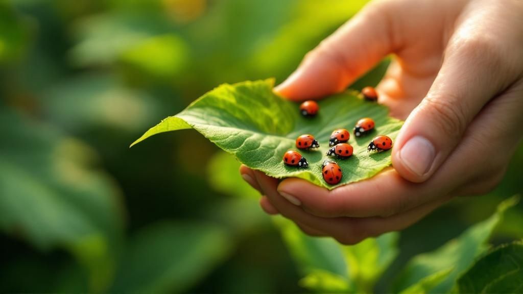 A ladybug, a common beneficial insect, on a green leaf.