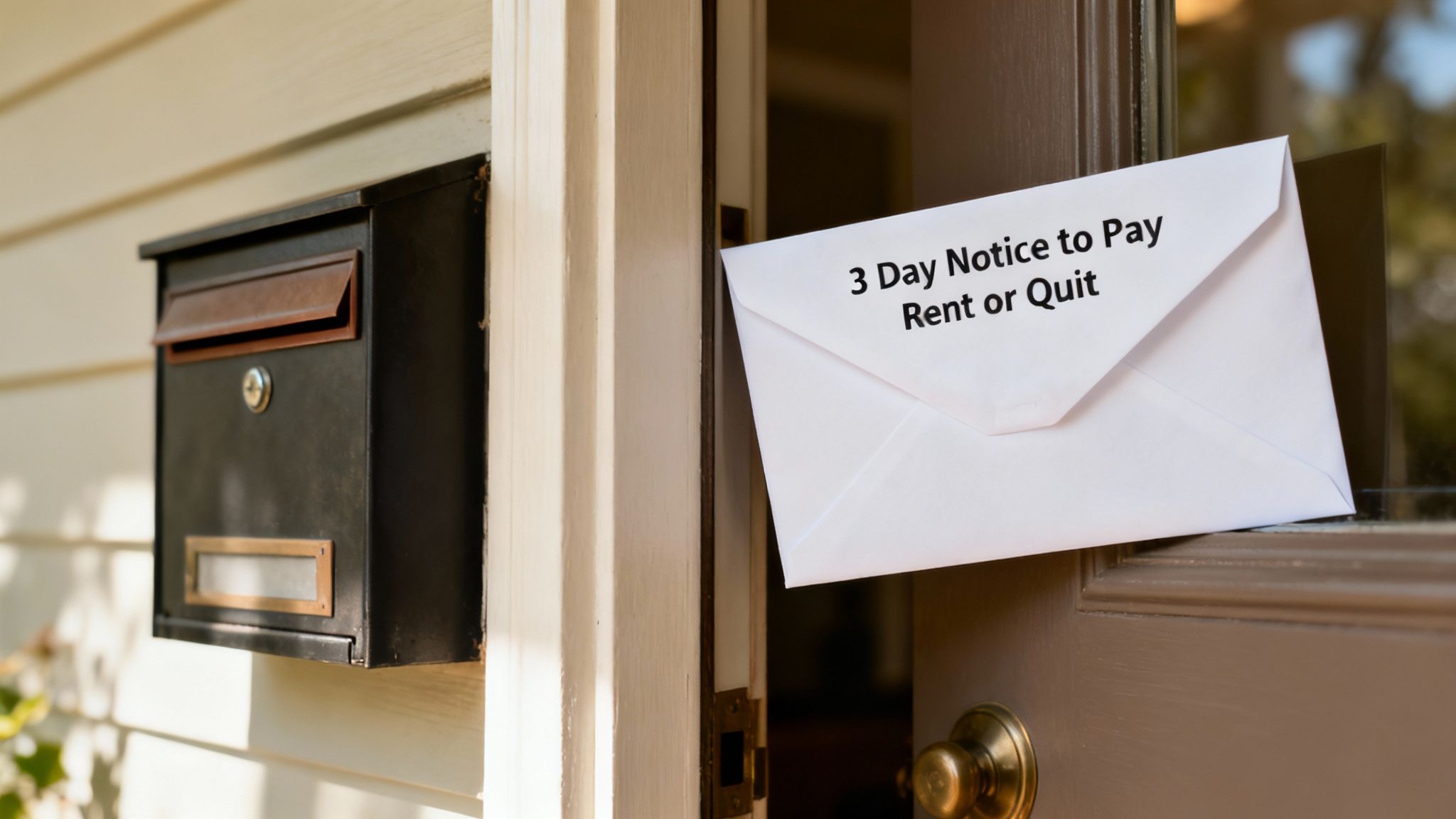 A formal legal document, representing a 3-Day Notice to Pay Rent or Quit, is being prepared.