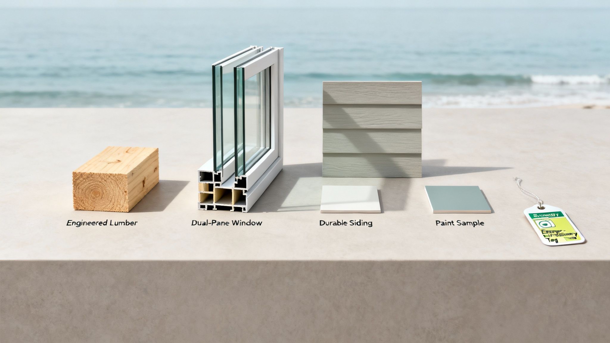 A bright, modern kitchen with large windows and high-quality wood cabinetry, showcasing valuable remodeling material choices.