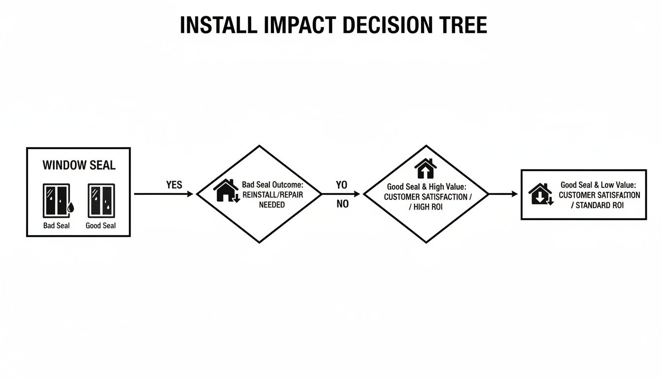 Decision tree illustrating window seal assessment, repair, and customer satisfaction outcomes based on value.
