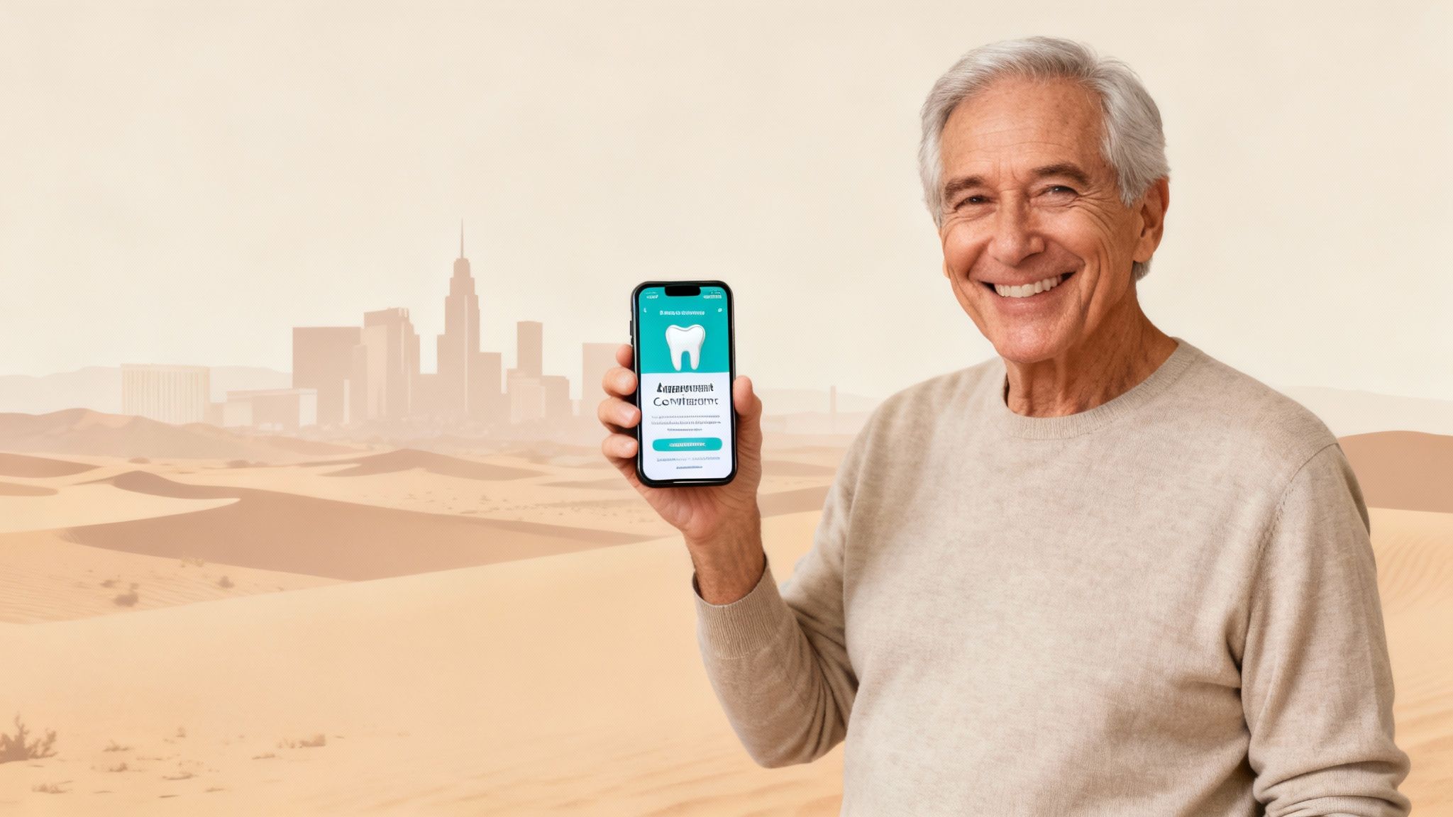 A senior woman smiling brightly while sitting in a modern dental chair.