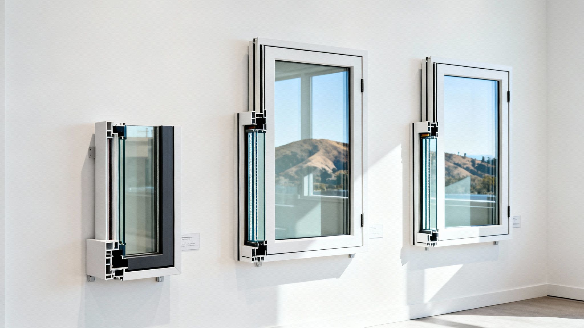 An energy efficiency rating label on a modern window in a Bay Area home.