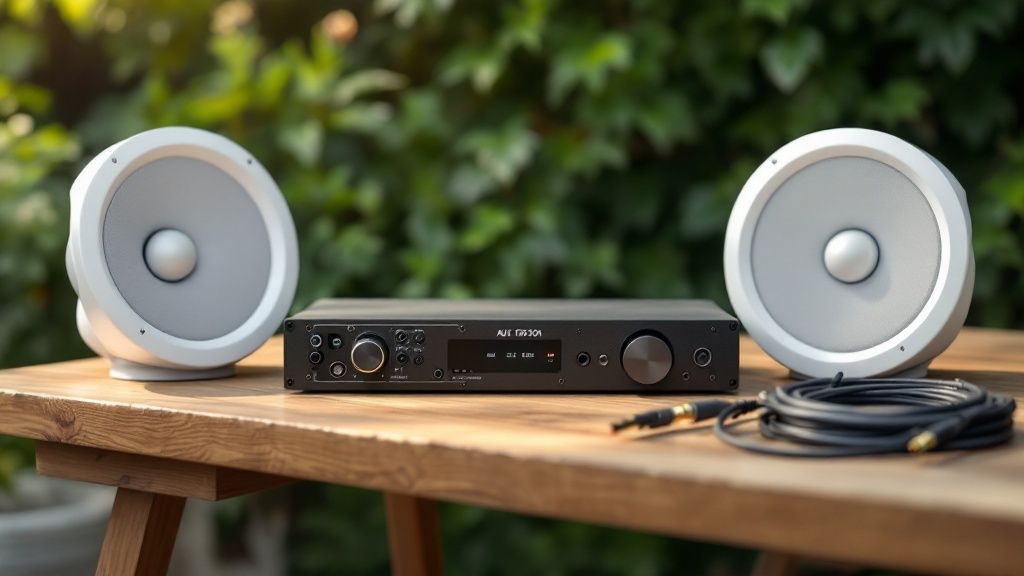 A beautiful Kennedy Design + Build project showcasing a poolside patio where integrated audio enhances the atmosphere.