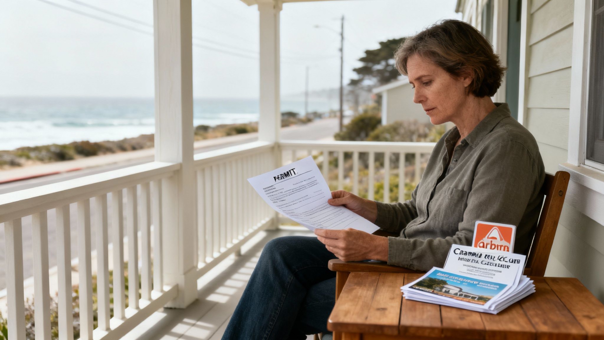 Scenic view of the coastline in a Carmel, California, with houses on the cliffside.