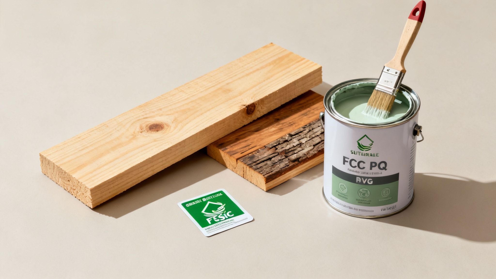 FSC-certified lumber stacked neatly in a lumberyard, ready for a green building project.