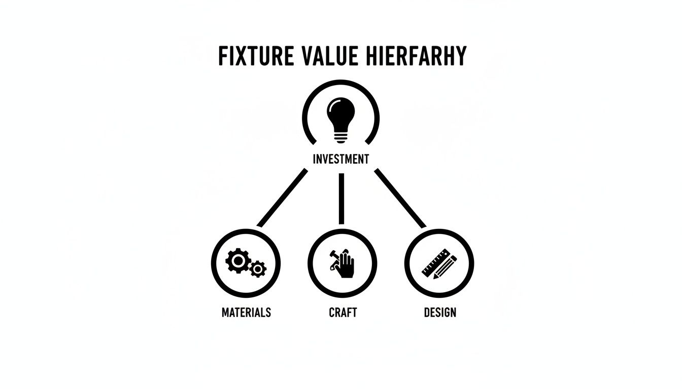 Diagram illustrating the fixture value hierarchy, showing investment influenced by materials, craft, and design.