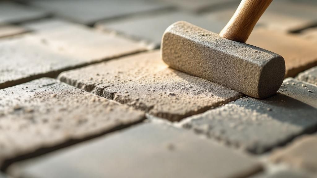 A muddy, partially installed flagstone walkway showing the challenges of working in less-than-ideal conditions.