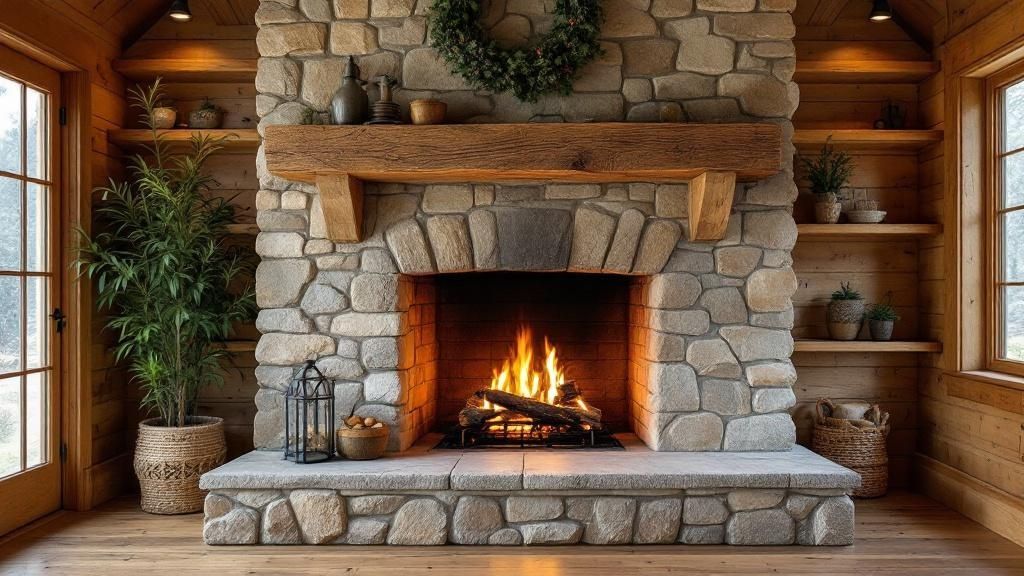 Rustic Fieldstone Fireplace Design