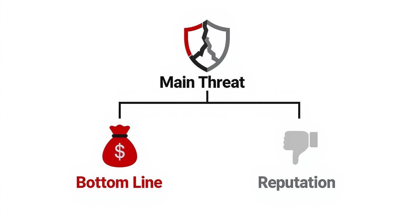 Diagram illustrating a main threat affecting a company's financial bottom line and reputation.