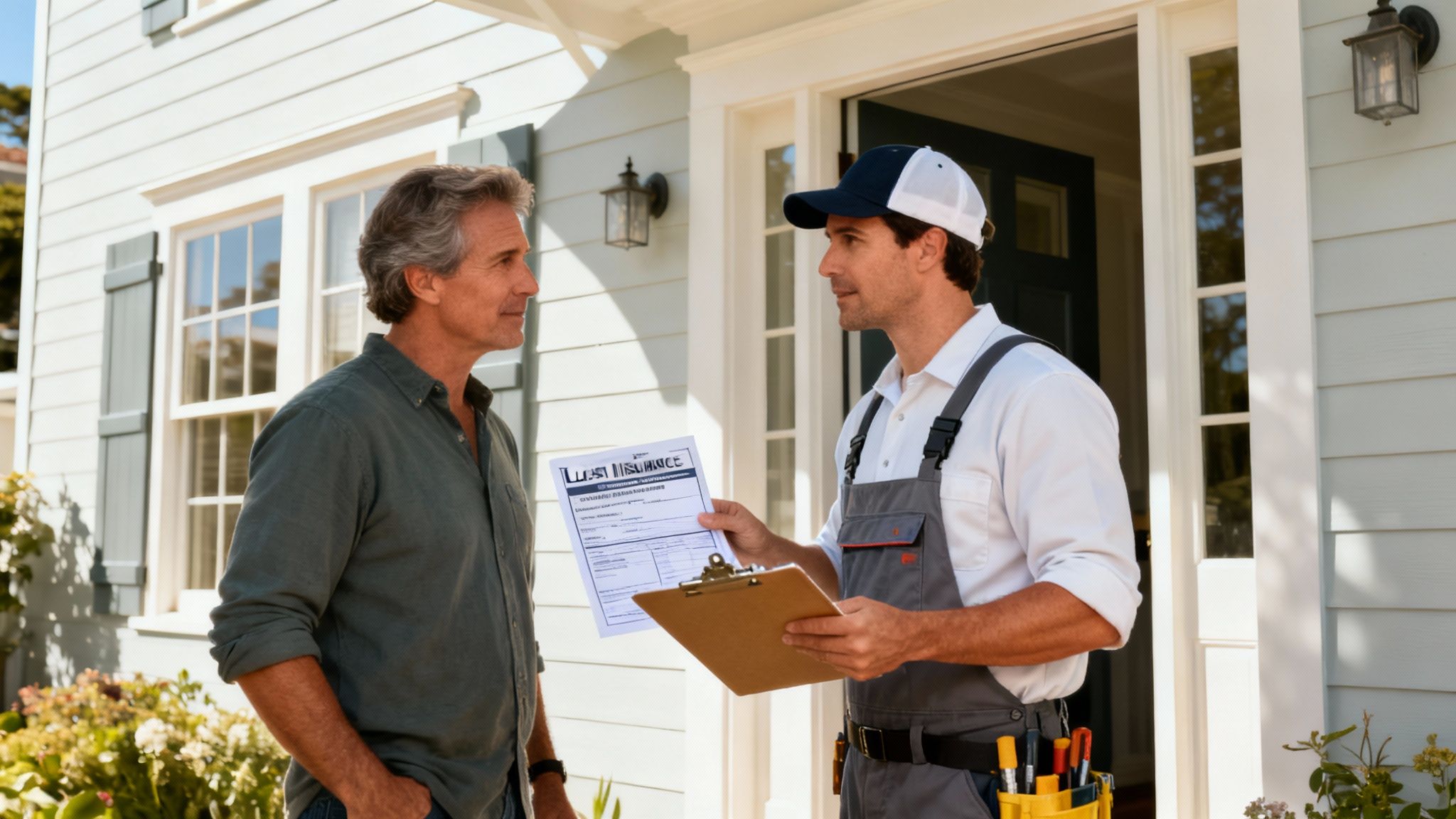 A professional painter carefully applying a coat of paint to a home's exterior trim.