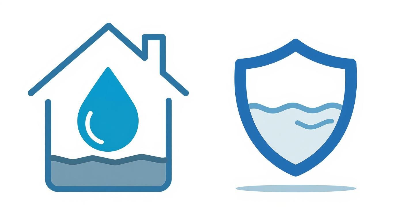 Infographic comparing interior and exterior waterproofing methods.