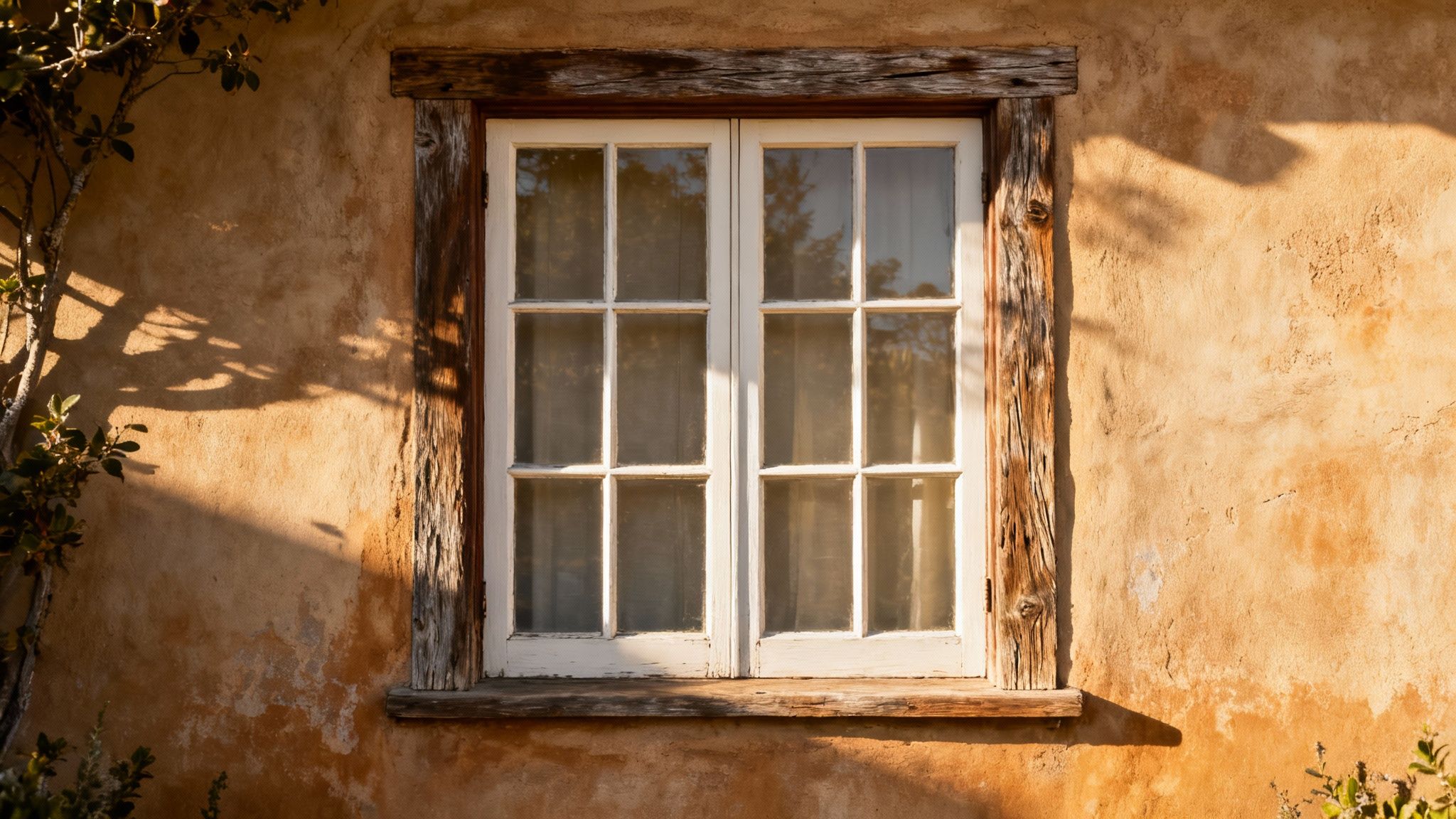 A historic adobe-style building in Monterey with historically accurate windows, showing the importance of preservation.