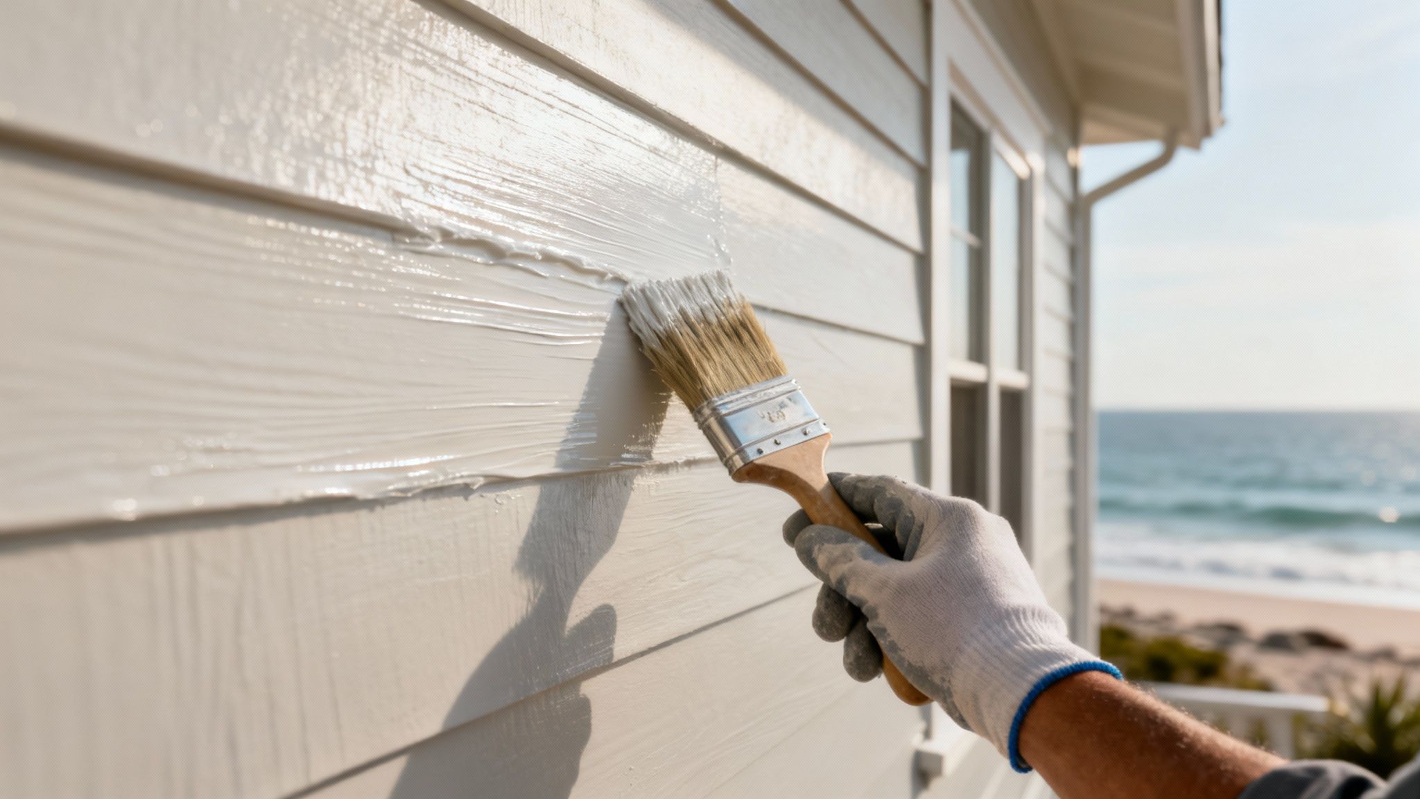 A close-up shot of a professional painter applying a smooth, even coat of paint to a wall.