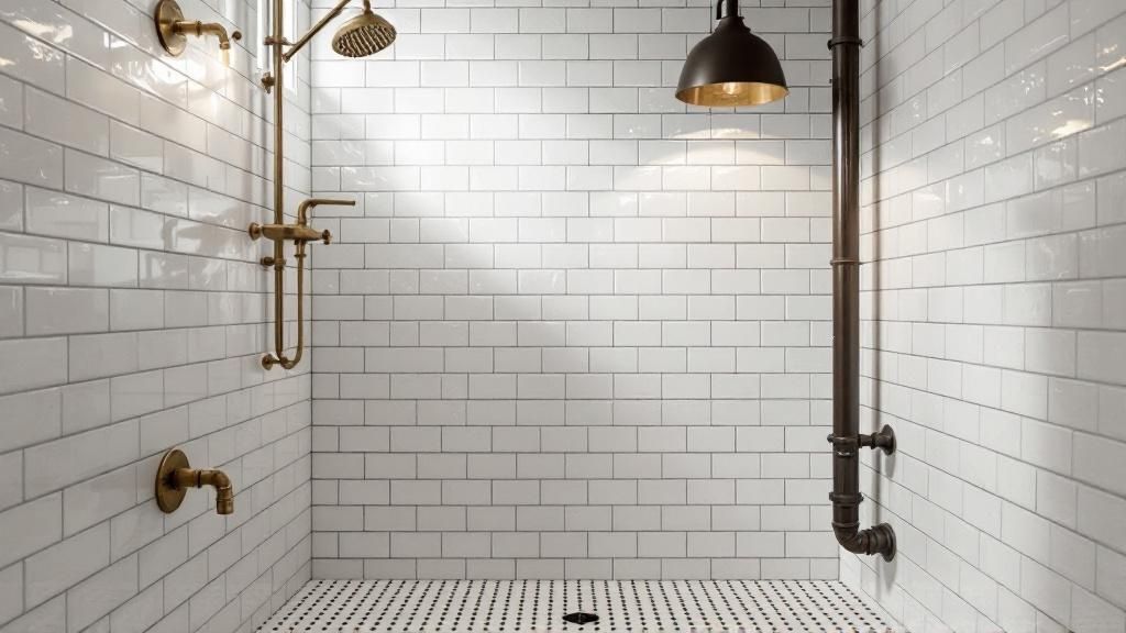 Subway Tile Shower with Vintage Fixtures