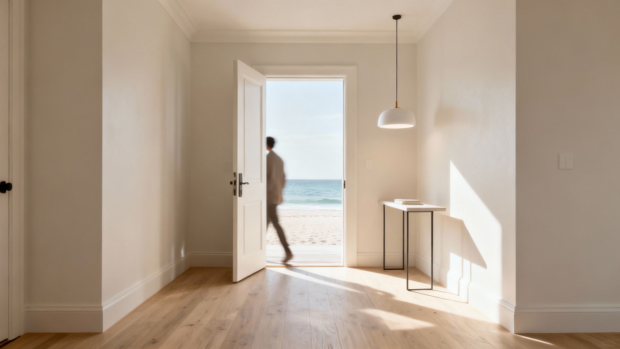 A well-lit, modern home entryway with a stylish chandelier.
